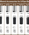 Different Accessories for 5-Pipe-Size regarding furniture caster wheels; includes sizes for pipe legs from 3/4" to 1-1/4".