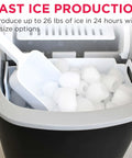 Go To Compact Countertop Ice Maker With 26 Lb Per Day Capacity, Black Finish, showing ice cubes inside with scoop