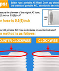 Guide on measuring AC hose diameter and direction for Portable AC Window Vent Kit with adjustable panels and 5.9 inch hose