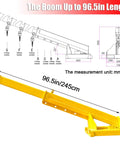 Professional Forklift Telescopic Boom Crane Attachment Hoisting 11000 Lbs Without Sweat Includes Heavy Duty Lifting Hook And 96 Inch Adjustable Reach For Rough Daily Grinds with 96.5 inch yellow boom.