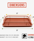 Dimensions of Copper Air Fryer Tray Set For Oven And Toaster Oven, 2 Piece Basket And Baking Pan, Mesh Crisper Tray For Even Airflow