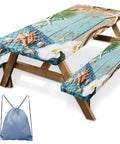 Picnic Table Cover With Bench Covers Elastic Edges 72 Inch 3 Piece Set Waterproof Outdoor Tablecloth With Drawstring Bag