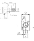 Technical diagram of Ten Pack B50K 6 Pin Dual Linear Rotary Seal Potentiometers For Amplifiers And DIY Audio, 15mm Shaft, RK097N Style Variable Resistors.