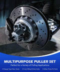 9-Way Internal And External Slide Hammer Puller Set With 5-Lb Hammer in use on car axle for pulling hubs and bearings