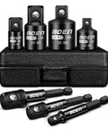 7 Piece Impact Socket Adapter And Reducer Set With 1/4 To 3/8 To 1/2 Inch Drive Adapters In Storage Case