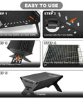 Step-by-step assembly guide for Portable Folding Charcoal Grill For Outdoor Cooking And Campfires Lightweight Fire Pit