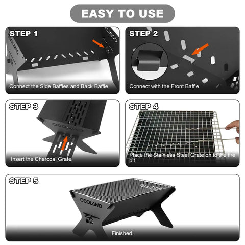 Step-by-step assembly guide for Portable Folding Charcoal Grill For Outdoor Cooking And Campfires Lightweight Fire Pit