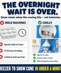Infographic comparing snow cone machines, highlighting Totally Legit Penguin Shaved Ice Maker for easy summer treats.