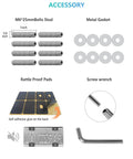 Accessory set including bolts, gaskets, rattle proof pads, and wrench for Volvo License Plate Frames 2 Pack Matte Black Aluminum Slim Edge Car Tag Frame.