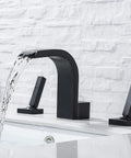 8 Inch Waterfall Bathroom Faucet For Sink, Widespread 3 Hole Lavatory Tap With High Arc Basin Mixer, Matte Black Sleek Two Handle Vanity Faucet Set For Bathroom Or Powder Room, Easy Install