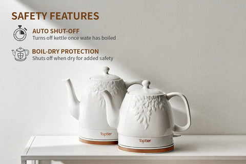 Electric Ceramic Tea Kettle With 1 Liter Capacity, Boil Water In A Snap, Detachable 360 Degree Swivel Base, Boil Dry Protection
