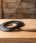 Heavy Duty 9 Inch Lazy Susan Hardware Offering Dead Smooth Ball Bearing Spin, Rock Solid Black Turntable Base on wood surface.
