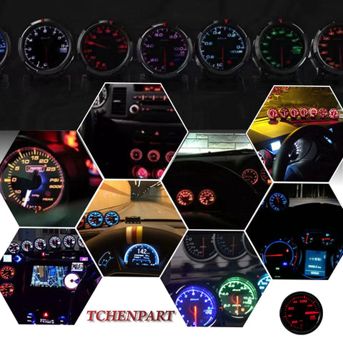 Oil pressure gauge, 52mm, 7-color LED backlight, 0–140 PSI, black dial with sensor