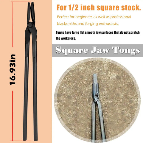 Square Jaw Tongs from Forging Tongs Set For Knife Making And Blacksmithing, 5 Piece Kit Includes Flat Jaw Tongs, Square Jaw Tongs, Bolt Tongs