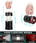 Two Pack USB Rechargeable Camping Lanterns 2-In-1 LED Hurricane Lights with flashlight, magnetic base, and size dimensions