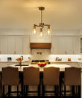 Three Light Brushed Nickel Pendant Chandelier For Kitchen Island, Modern Industrial Hanging Lamp With Clear Glass Shade above kitchen island.