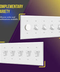 Five Gang Toggle Light Switch Wall Plate With Gloss Finish Built To Last Tough As Nails Durable Unbreakable Polycarbonate Thermoplastic 4.5 By 10.03 Inches Heat And Fade Resistant UL Listed White, showing complementary variety.