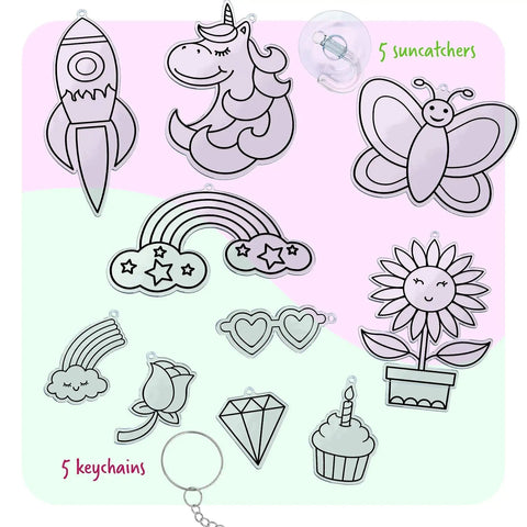 Ultimate Diamond Art Kit For Kids 6-12 3000+ Sparkly Gems For Unicorns, Rainbows, Rockets And More All In One Craft Set For Creative Boys And Girls Perfect Birthday Gift And Classroom Activity. 5 sun catchers and 5 keychains
