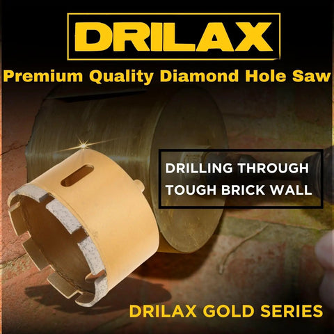 4 Inch Masonry Hole Saw With Heavy Duty Dry Core Diamond Bit And Precision Locator Guide drilling a brick wall
