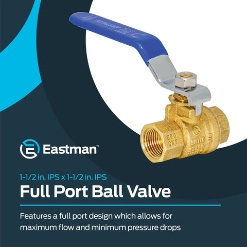 Three Eighth Inch IPS Heavy Duty Full Port Ball Valve Brass Plumbing Fitting Inline Shut Off Valve With Blue Lever Handle