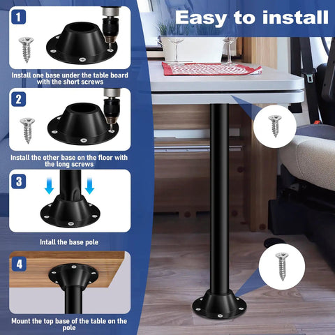 Heavy Duty Aluminum RV Table Base Mount And Camper Table Legs With Tool Free Height Adjustment Rust Proof Caravan Support Post installation guide