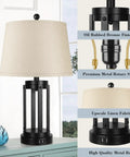 Set Of Two Farmhouse Style Table Lamps With USB Ports And AC Outlet 3 Way Dimmable Touch Bedside Lamps, close-up of details