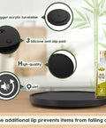 Your Go To Non Skid Bamboo Lazy Susan Turntable For Kitchen Countertops And Tables 13.2 Inch Wood Organizer In Black with features