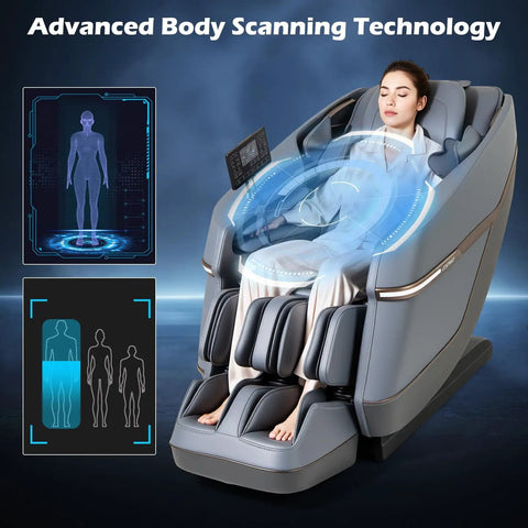 Zero Gravity Full Body Massage Chair Featuring SL Track Kneading Heated Lumbar Padding Built In Airbags Smart Voice Activation Auto Body Scan For Instant Muscle Recovery And Top Tier Daily Chill Vibes In Grey