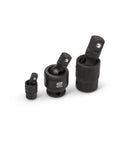 Impact Universal Joint Set, Three Piece For One Quarter Inch, Three Eighth Inch, And One Half Inch Drive, Reaches Tight Angles With Easy Access
