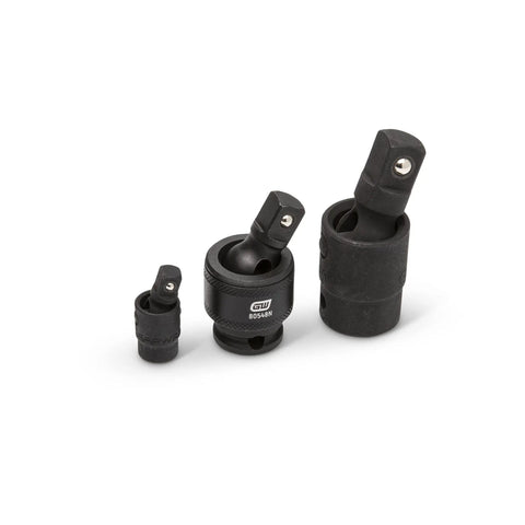 Impact Universal Joint Set, Three Piece For One Quarter Inch, Three Eighth Inch, And One Half Inch Drive, Reaches Tight Angles With Easy Access