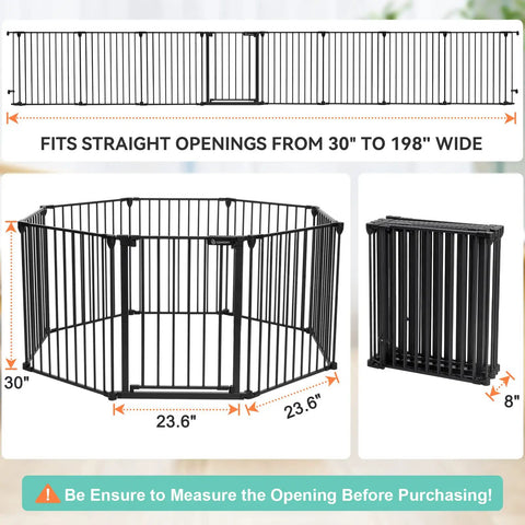 Ultra Wide Baby Gate And Pet Gate For Stairs And Doorways, 198 Inch Opening, 30 Inch Tall, 3 In 1 Play Yard in hexagonal configuration