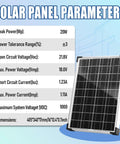 Monocrystalline 20W 12V/24V Solar Panel Kit With Trickle Charger Maintainer And 10A PWM Charge Controller Adjustable Mount Bracket detailed parameters.