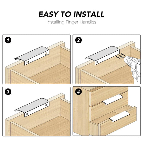 Installation guide for 10 Pack Finger Edge Pulls For Cabinets With 76mm Hole Center And 102mm Overall Length Matte Black Concealed Handles
