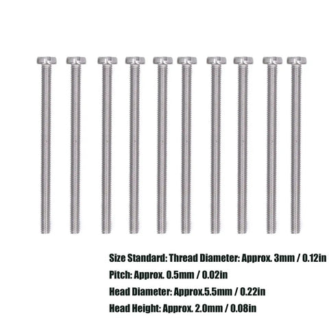 Heavy Duty M3 Cheese Head Slotted Screws Crafted From Premium A2 70 Stainless Steel Fasteners laid out, 20mm length, perfect for repairs.