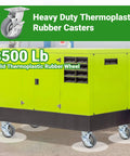 Nefish 5-inch heavy-duty caster wheels with brakes, set of 4, installed on lime-green equipment cabinet