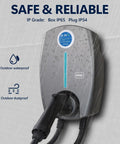 Rugged Outdoor Level 2 EV Charger Up To 40 Amps With NEMA 14 50 Outlet J1772 Compatible Fast Charging Station mounted in rain