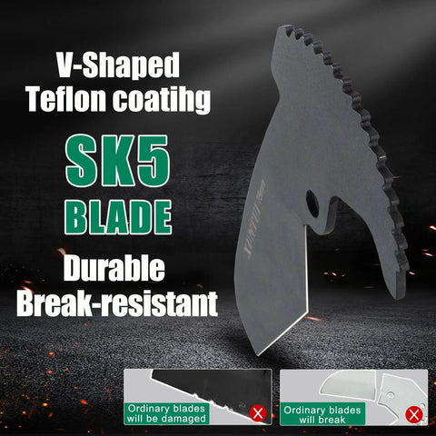 SK5 replacement blade for Ratchet PVC Pipe Cutter For 2 Inch 64mm Pipe, showing V-shaped Teflon coating and durability features.