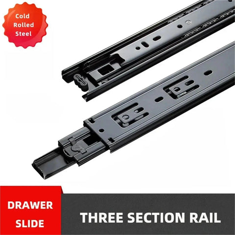 Heavy Duty 3 Way Cold Rolling Steel Drawer Slide Black Three Section Track Rail With Smooth Glide for drawers
