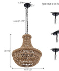 Dimensions of Rustic Hemp Rope Pendant Light With Handwoven Shade 3 Light Vintage Style Chandelier for Farmhouse.