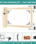 Self-Close Wooden Gate Hardware Kit With Heavy-Duty Bracket And Spring Hinge, Adjustable Tension For Quiet, No Slam Gates, DIY Gate System For Wood Fences And Arbors. Wooden gate frame with hardware parts and accessories included