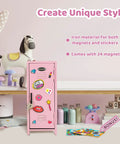 Pink Miniature Metal Locker With Secure Diary Lock And Two Keys For Hella Cute Desk Setup displaying magnets and stickers.