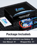 Beefy 3S 5200mAh 11.1V RC LiPo Battery Hard Case 80C With T Connector For RC Cars Boats Trucks Planes Helicopters Racing Models 2 Pack, packaging contents