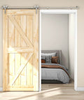 6Ft Barn Door Sliding Track Kit In Stainless Steel Heavy Duty Hardware For Single Wood Door Up To 220 Lbs Y Shape Hanger Quiet Smooth Glide Rust Resistant Easy Install Modern Farmhouse Decor Durable Track And Roller System installed in bedroom doorway