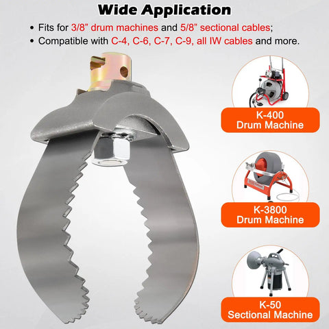 Heavy Duty C Cutter Cable Coupling Drain Cleaning Tool For Three Inch And Five Eighth Inch Drums Fits C4 C6 C7 C9 And All IW Cables Compatible With K400 K3800 K50 Drum Machines in detailed view with compatible drum machines