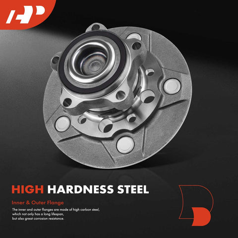 Set Of 2 Front Wheel Bearing And Hub Assemblies For Ford Transit 2015-2019 SRW 5-Lug 150 250 350 350HD High Load Capacity Easy Install Durable Hub Kit showing close-up of single hub made from high hardness steel with bolt holes visible.
