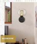 Black Wall Sconce Set Of 2 Dope Vanity Light Fixtures With Clear Glass Globes And Honeycomb Metal Shade in Bedroom