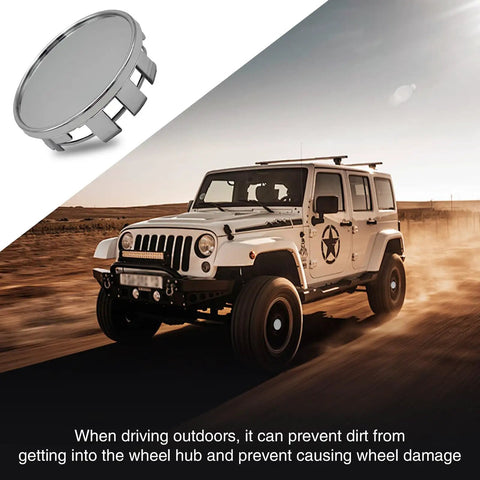 Heavy Duty Abs Wheel Center Caps 4 Pack Rust Proof Snap In Hub Covers Universal 2.12 Inch with silver finish and car.