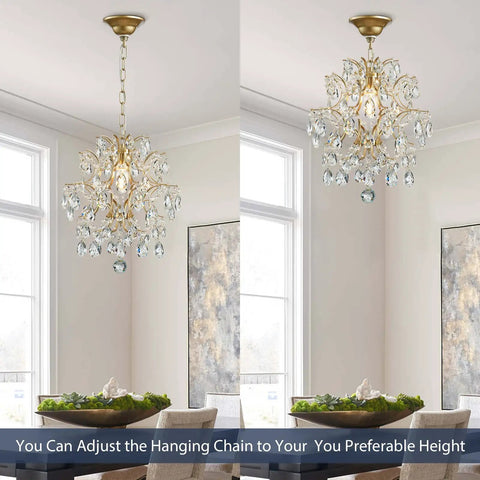 Top Tier Gold Crystal Raindrop Pendant Chandelier Featuring Durable Glass Tubes And Adjustable Chain Ceiling Light E26 Socket in dining space.
