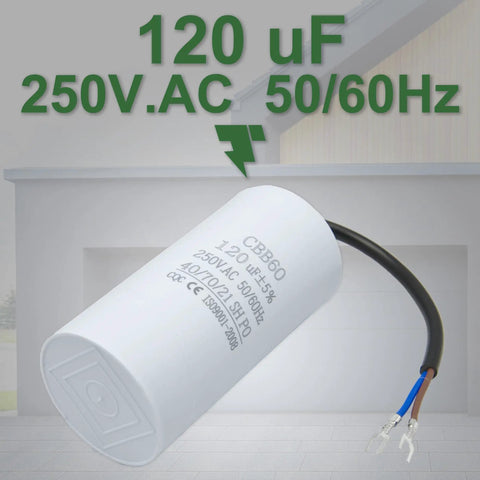 High Performance 120uF Run Capacitor For Single-Phase Motors And Air Conditioner Compressors, 250VAC 50/60Hz, Ideal For Start Boost In Home AC Units, Kickstart Starts And Boosts Startup Power For Home AC Units, Built To Last.