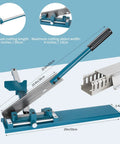 Top Shelf Pvc Cable Tray Cutter With Built In Dual Scale Ruler For Open Plastic Wiring Trunking Heavy Duty Manual Guide Rail Shear showing measurements and cutting angles.